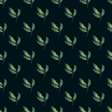 Suluboya, elle çizilmiş yeşil yaprak deseni. Tekstil tasarım duvar kâğıdı deseni. Modern minimalist çiçek dekoru için zarif boho bohemins tarzı.