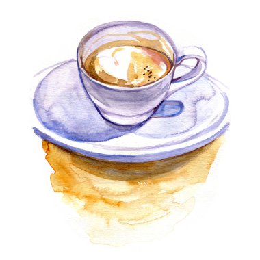 Kahve sevdalısı Latte Heart çizimi. Suluboya resim biçimi illüstrasyonu.