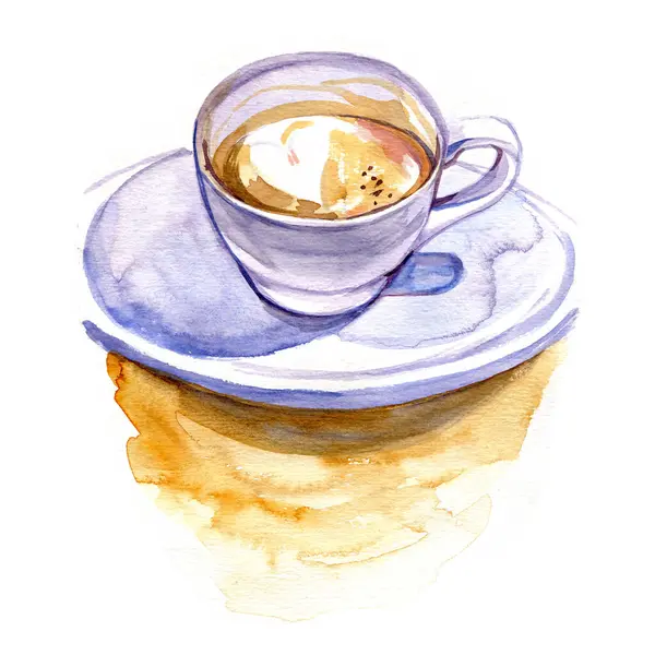 Kahve sevdalısı Latte Heart çizimi. Suluboya resim biçimi illüstrasyonu.