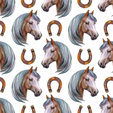 Atlar ve at nallarıyla kusursuz desen. Çiftlik hayvanlarıyla yazdır.