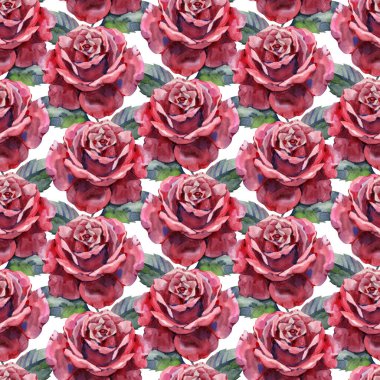Kırmızı güllerle süslenmiş kusursuz çiçek deseni. El çizimi illüstrasyon.