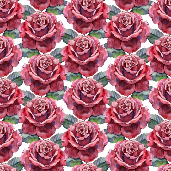 Kırmızı güllerle süslenmiş kusursuz çiçek deseni. El çizimi illüstrasyon.