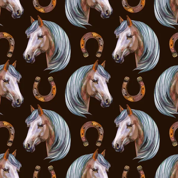 Kusursuz desen, şirin suluboya atlar el çizimi dijital kağıt.