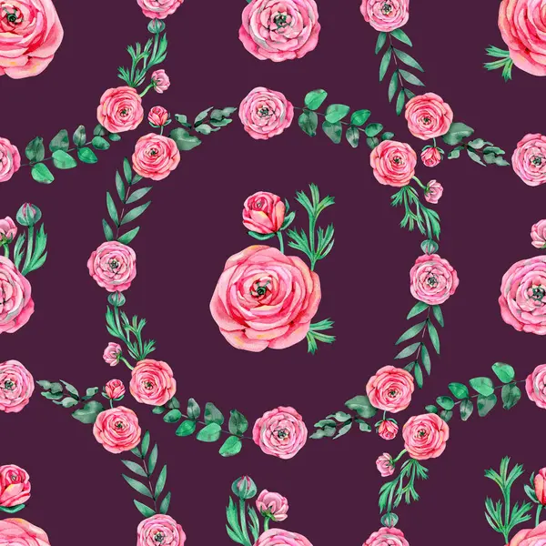 Anneler Günü pembe şakayık çiçekleri okaluptus ile suluboya desenli beyaz renkler bırakır. Çiçekli bahçe gülleri bahar düğün tasarımı ve kumaşları için arka planı tekrarlıyor.