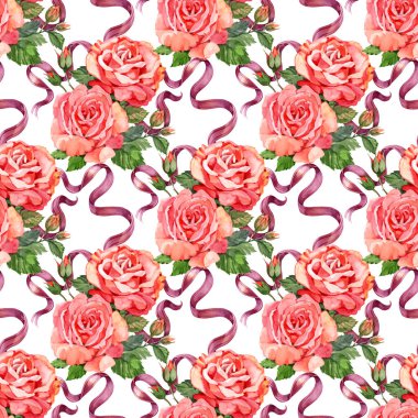 Kırmızı güller suluboya desenli. Klasik el çizimi desen