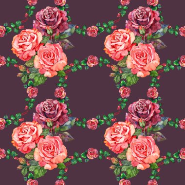 Suluboya güllerle kusursuz desen. El çizimi illüstrasyon.