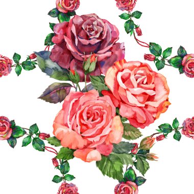 Suluboya güllerle kusursuz desen. El çizimi illüstrasyon.