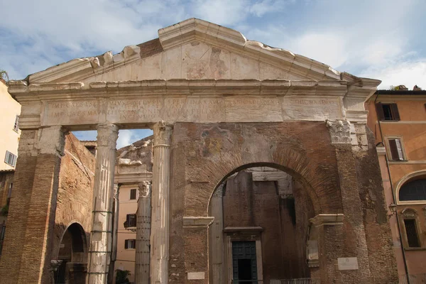 Vista Portico Ottavia Complexo Monumental Roma Antiga Coração Gueto Bairro — Fotografia de Stock