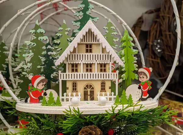 Sluiten Van Kerstversiering Huis Kerstmarkt Van Bolzano — Stockfoto