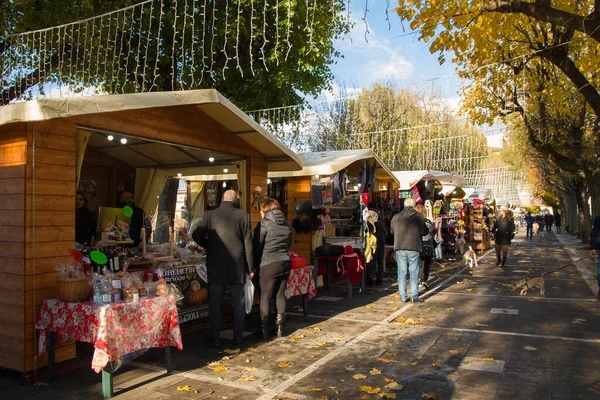 Frascati Italië December 2022 Uitzicht Typische Kerstmarkt Straat Frascati Lazio — Stockfoto