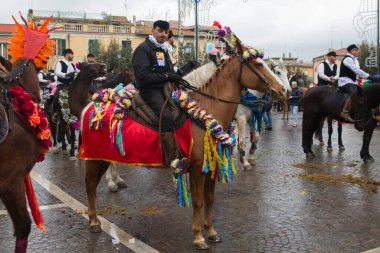 MONTEROTONDO, ITALY - JANUARY 15, 2023: View of patronal feast of Sant'Antonio in the old center of Monterotondo in Lazio, Italy