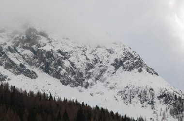 Winter snow storm in the high mountain in Valle Aurina, Alto Adige, Italy