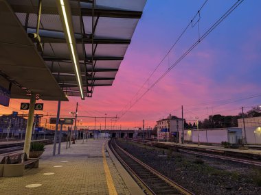ROMA, ITALY - JANUARY 20, 2023:  View of Tiburtina Railway station at early morning in Rome during beautiful sunrise