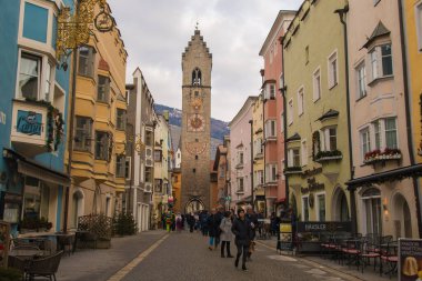 VIPITENO, ITALY - DECEMBER 29, 2022: View of picturesque and colorful town of Vipiteno on a winter day, Trentino Alto Adige, northern Italy