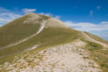 Panoramic view of the summit of Monte Vettore during sunny day of july in the national park of Monti SIbillini, Italy