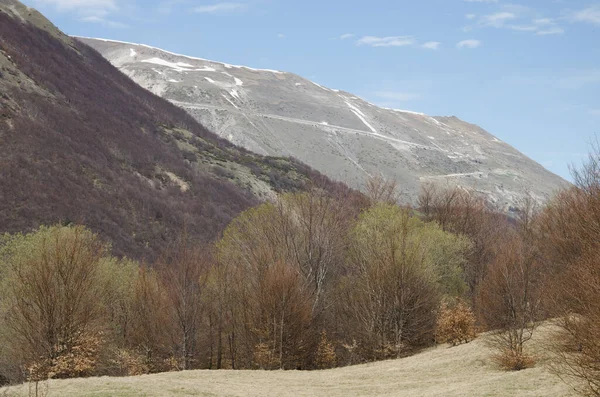 Veduta Del Famoso Monte Sibilla Alla Fine Dell Inverno Nelle — Foto Stock