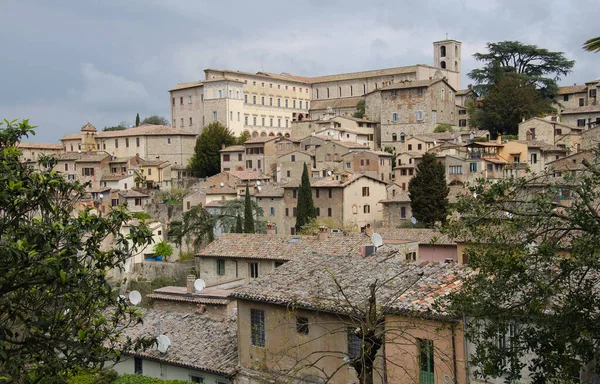 Gyönyörű Kilátás Nyílik Középkori Hegyi Város Todi Umbria Olaszország — Stock Fotó