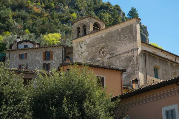 Kilátás Homlokzat Templom Központjában Ferentillo Falu Valnerina Umbria Olaszország — Stock Fotó