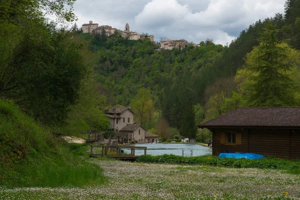 Sellano Italy Апреля 2023 Года Панорамный Вид Селлано Озеро Лох — стоковое фото
