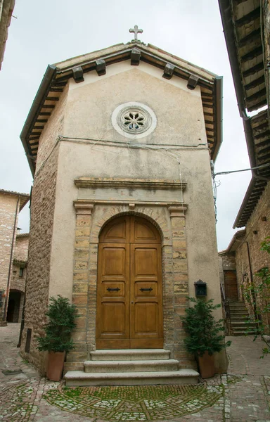 Façade Une Petite Église Dans Village Médiéval Collepino Ombrie — Photo