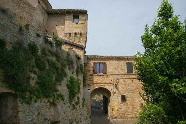Άποψη Του Κάστρου Του Grottammare Μεσαιωνικό Χωριό Κατά Διάρκεια Της — Φωτογραφία Αρχείου