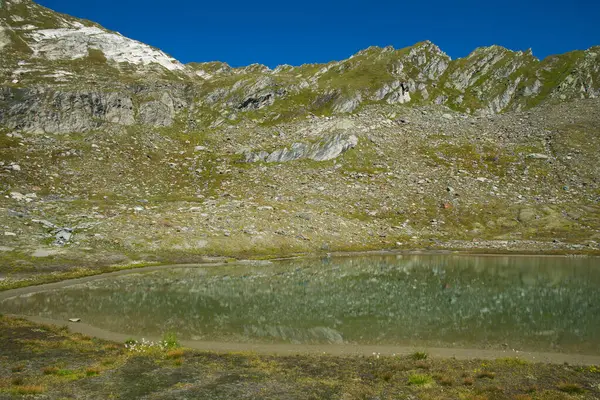 Bela Vista Pequeno Lago Alpino Perto Refúgio Giogo Lungo Valle — Fotografia de Stock