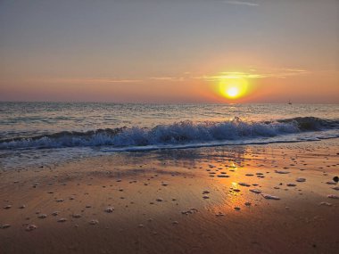 Yaz mevsiminde Mezzavalle sahilinde güzel bir refleks, Riviera del Conero, Marche bölgesi, İtalya