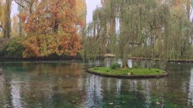Umbria 'da sonbahar sezonu boyunca ünlü Fonti del Clitunno manzarası