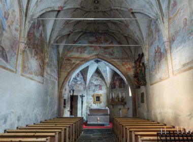 The interior of the little chapel of Santo Spirito in Casere, Valle Aurina, Alto Adige, Italy clipart