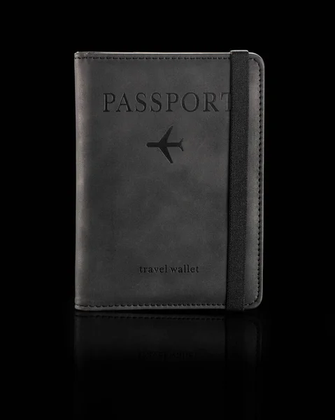Pasaport Kapağı Pasaport Elastik Bantlı Dekoratif Malzemeden Yapılmış Siyah Arka — Stok fotoğraf