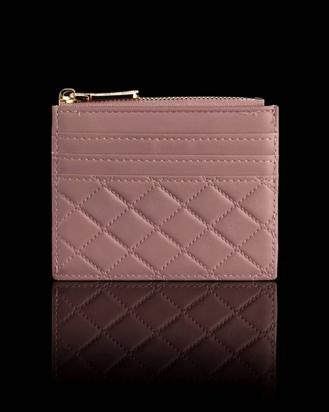 Women Business Card Holder Wallet Gold Hardware Black Background — Stock Photo, Image