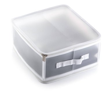 Beyaz arkaplanda izole edilmiş çeşitli nesneleri saklamak için katlanabilir plastik çekmece düzenleyicileri. Düzenli ve erişilebilir alan yaratmak için tasarlanmış rahat ve işlevsel iç aksesuarlar