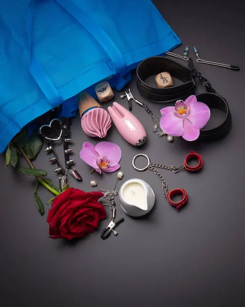 Collectie Van Intieme Plezier Apparaten Met Roze Vibrators Elegante Bondage — Stockfoto