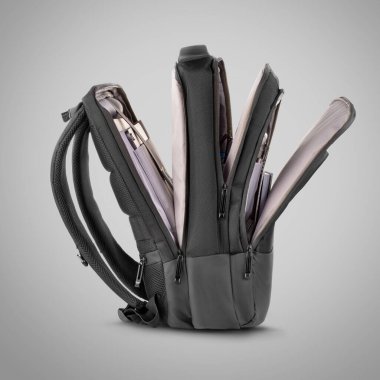 Dizüstü bilgisayar veya tablet, belgeler, not alma malzemeleri ve kişisel aksesuarları için ayarlanabilir kayışlar ve çoklu bağımsız kompartımanlar içeren klasik kare tasarımlı geniş sırt çantasının görüntüsünü aç