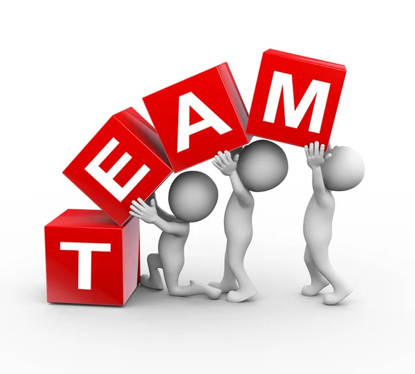 Rendering People Placing Team Word Text Cube Block Box Together Stockfoto