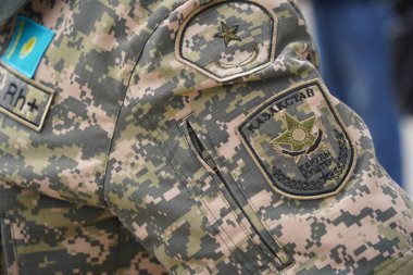 Almaty, Kazakistan - 04.14.2022: Askeri birliğin çizgileri