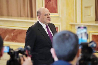 Almaty, Kazakhstan - 02.03.2023 : Meeting of the heads of Government of the EAEU countries. Prime Minister of the Russian Federation Mikhail Mishustin. 