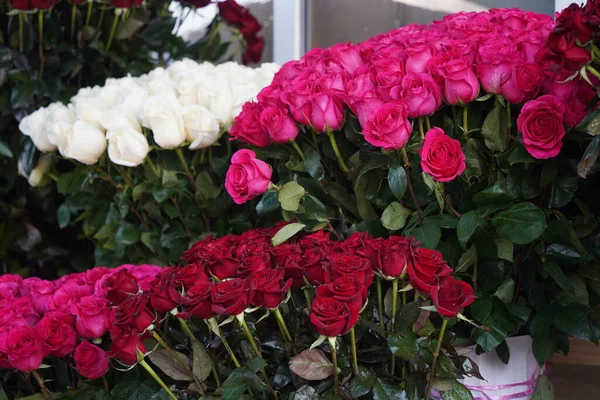 Almaty Kazachstan 2023 Różne Bukiety Kwiatów Sprzedaż Przed Świętami — Zdjęcie stockowe