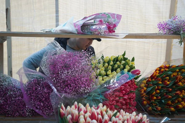 Almaty Kazachstán 2023 Různé Kytice Květin Prodeji Před Svátky — Stock fotografie