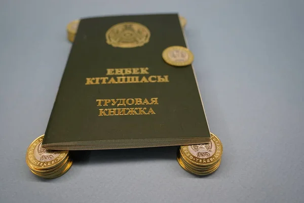 Almaty Kazakhstan 2023 Employment Record Republic Kazakhstan Tenge Coins — Stock Photo, Image