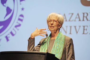 Almaty, Kazakistan - 05.24.2016: Christine Lagarde. Avrupa Merkez Bankası 'nın başı. Nazarbayev Üniversitesi öğrencileriyle görüşme.