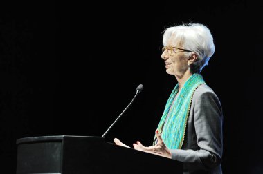Almaty, Kazakistan - 05.24.2016: Christine Lagarde. Avrupa Merkez Bankası 'nın başı. Nazarbayev Üniversitesi öğrencileriyle görüşme.