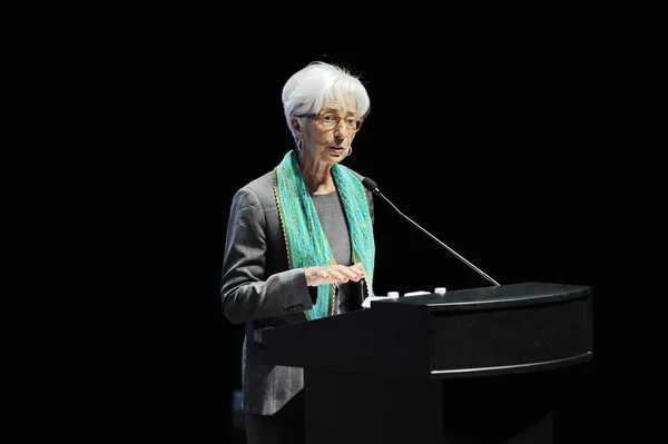 stock image Almaty, Kazakhstan - 05.24.2016 : Christine Lagarde. The head of the European Central Bank. Meeting with students of Nazarbayev University.