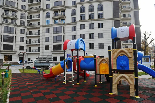 Almaty Kazakhstan 2015 Children Playground Territory Multi Storey Residential Complex — Stock Photo, Image
