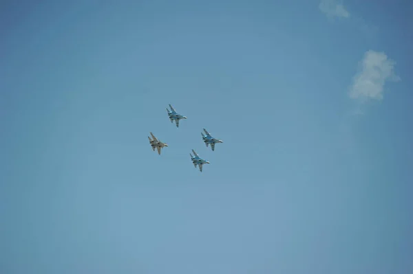 Almaty Cazaquistão 2016 Turnos Combatentes Aviação Militar Cazaque Durante Desfile — Fotografia de Stock