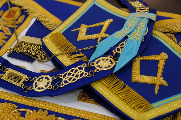 stock image Almaty, Kazakhstan - 07.26.2018 : Various symbols of Freemasonry for ceremonial attire.