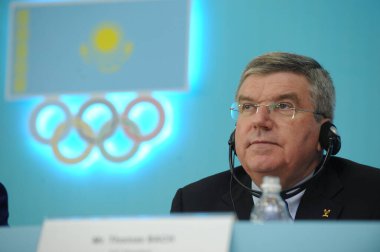 Almaty, Kazakistan - 10.12.2014: Thomas Bach. Uluslararası Olimpiyat Komitesi Başkanı.