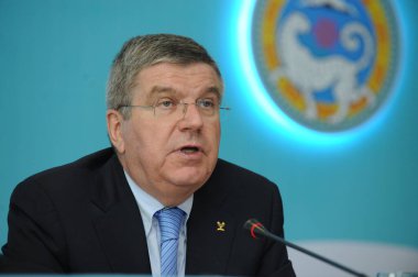 Almaty, Kazakistan - 10.12.2014: Thomas Bach. Uluslararası Olimpiyat Komitesi Başkanı.