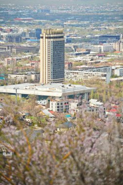 Almaty, Kazakistan - 04.07.2025: Kazakistan otelinin manzarası ve şehrin farklı mimarisi.