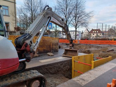 RAVENSBURG, GERMANY - JANUARY 14, 2023: Underground utilities are being repaired on the streets of Ravensburg